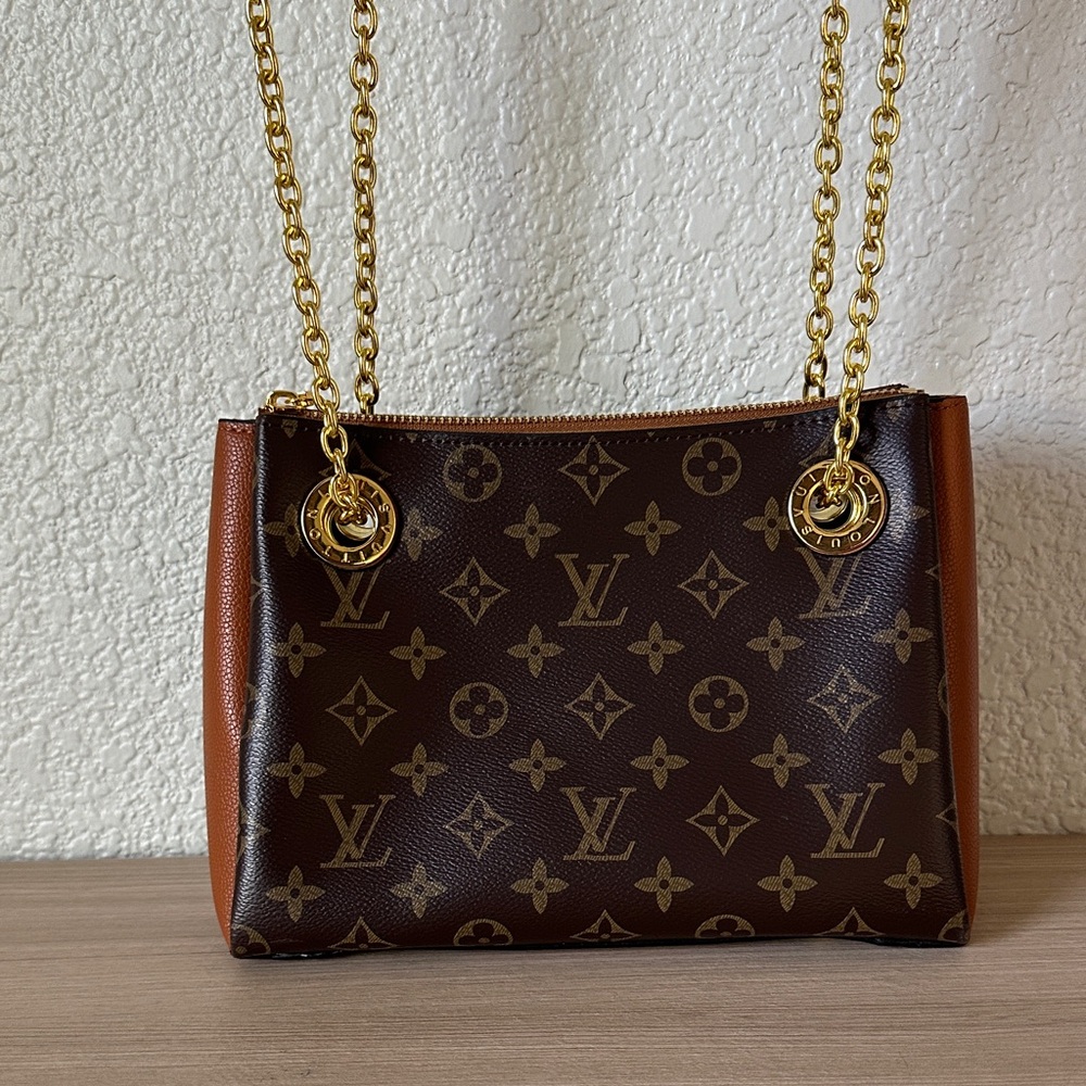 Louis Vuitton Inspired Monogram Chain Shoulder Bag — Brown/Tan/Gold - Picture 3 of 13